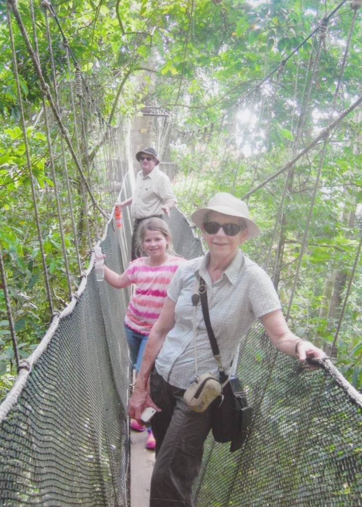 Margaret, Ian and granddaughter Emily on a suspension bridge in????